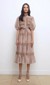 Inès lace cut-out tiered midi dress