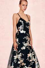 BLACK SEQUIN FLOWER MESH DRESS