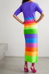 Striped Jersey Maxi Dress in Purple