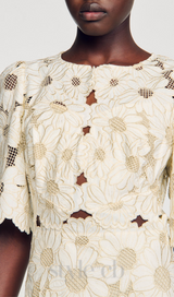 RITA DAISY GUIPURE CUT OUT GOLD MIDI DRESS