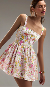 FLORAL PRINTED COTTON MINI DRESS