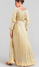 Ellie neutrals gilded ruffled midi dress