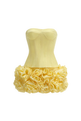 amy flower embellished mini skirt corset set in yellow