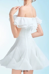 stephanie off-shoulder ruffle trim mini dress in white