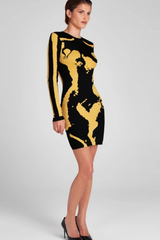 LONG SLEEVE SPARKLY DRESS BLACK GOLD