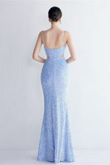 MARIAN BLUE CUTOUT SEQUINS HALTER MAXI DRESS