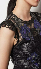 Floral Lace hollow Mini Dress in black