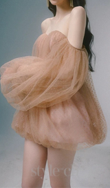 winni strapless mesh mini dress in kahki