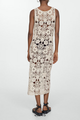 georgia cotton crochet midi dress in apricot