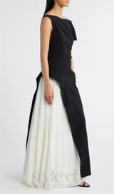 yvette one-shoulder pleated maxi dress in black