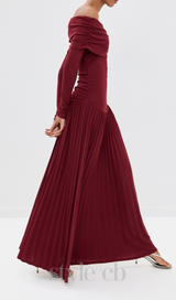 sara bodycon strapless long sleeve maxi dress in burgundy