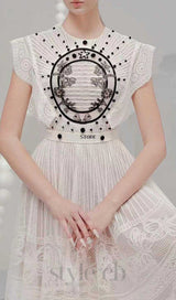 EMBROIDERY LACE MIDI DRESS IN WHITE