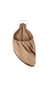 Satin Cowl Neck Halter Top in gold