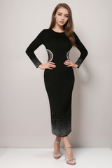 ELLA CRYSTAL EMBELLISHED CUT OUT BLACK MIDI DRESS