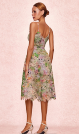 COLORFUL HOLLOW LACE MIDI DRESS