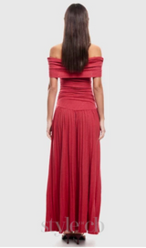 sabina bodycon strapless maxi dress in crimson