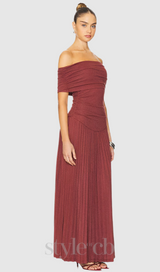 sabina bodycon strapless maxi dress in brick Red