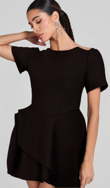 Emma black asymmetric ruffled mini dress