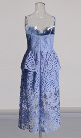 EVELYN CUT OUT LACE LAYERING MIDI DRESS IN BLUE