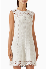 Floral Crochet Mini Dress in white