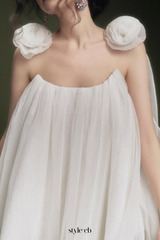 flower tulle strap mini dress in white