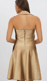 Gabrielle khaki embellished knitted mini dress