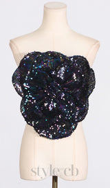 ANINDA SEQUIN FLOWER CROP TOP IN BLACK