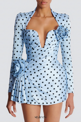 jenny Polka Dots Satin Mini Dress in Blue