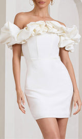 SATIN RUFFLE STRAPLESS DRESS