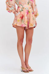 orange jenny floral printed shirt shorts set