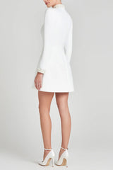 Beaded cuffs long sleeve mini dress in white