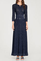 alexandra Rhinestone knit maxi skirt in navy blue