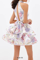 jessica printed backless halter top skirt set in pink