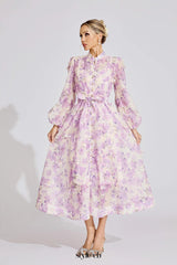 simona Floral print lantern sleeve Maxi Dress in purple