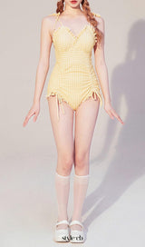Dava Yellow Drawstring One-Piece Swimsuit