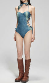 Dodger Denim Flower One-Piece Swimsuit