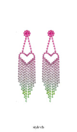 Demetra Rhinestone Heart Tassel Earrings