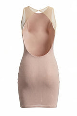 maud Square Crystal-embellished Mesh Mini Dress in apricot