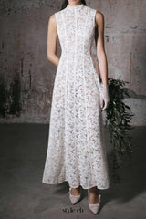 tina Embroidered lace sleeveless maxi dress in white