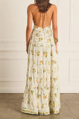 Valencia Jacinta floral print Maxi Dress in yellow