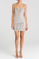 sabrina Silver rhinestone embellished mini Dress