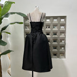 Bow-Detail Taffeta Midi Dress in black