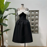 Bow-Detail Taffeta Midi Dress in black