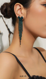 Dahlia Green Rhinestone Heart Tassel Earrings