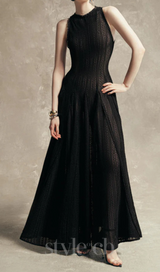 sleeveless lace crochet maxi dress in black