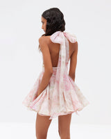 murray floral print halter backless mini dress - pink