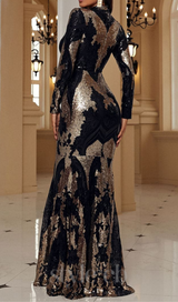 Sequin Long Sleeve bodycon Maxi Dress in black