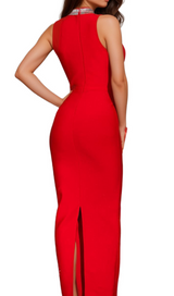 Rhinestone Bandage maxi Dress in red