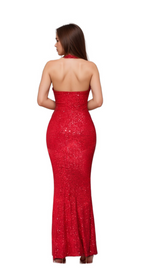 alisa Halter Sequin Embellished Gown in red
