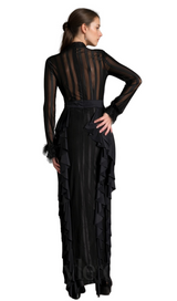 alani Panagas Long Sleeve Mesh Ruffle Dress